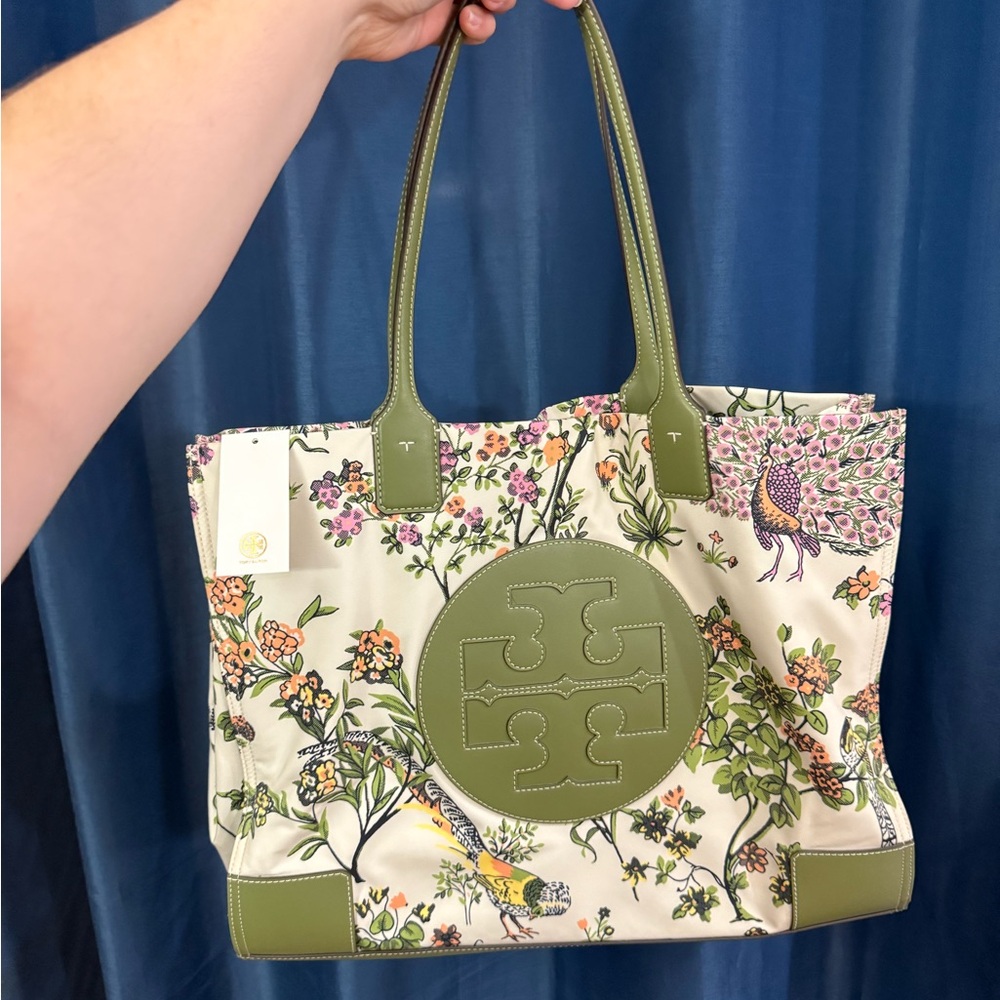 Tory Burch Ella Green and Cream Floral Tote - Picture 3 of 8